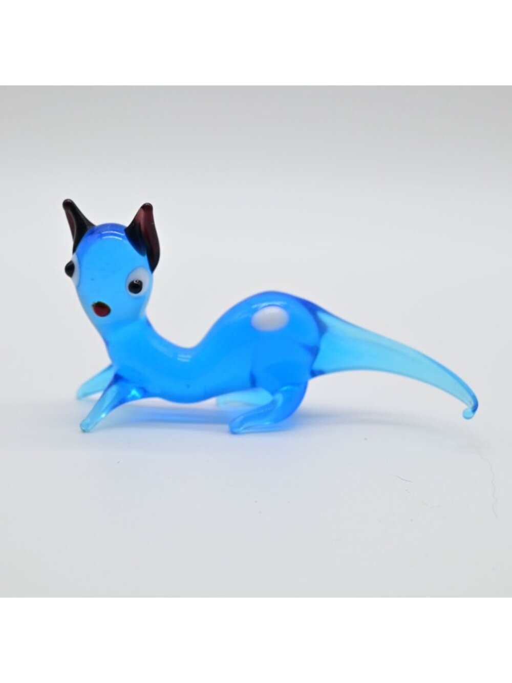 Cat Blown Art Glass Blue Figure